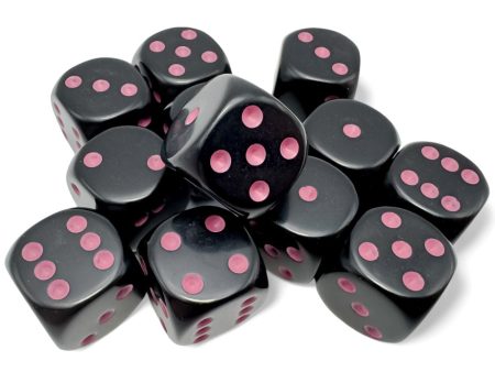 Opaque: 16mm d6 Black pink Dice Block (12 dice) For Cheap