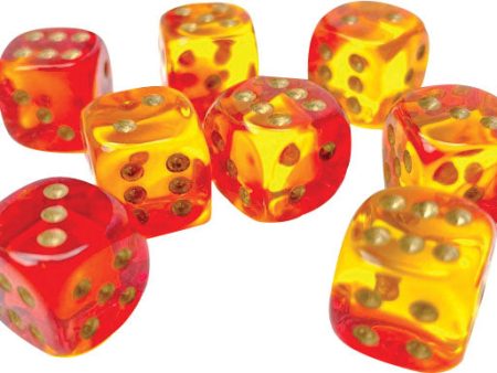 Gemini: 12mm d6 Translucent Red-Yellow gold Dice Block (36 dice) Cheap