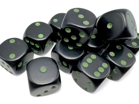 Opaque: 16mm d6 Black green Dice Block (12 dice) Sale