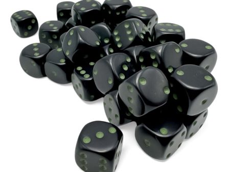 Opaque: 12mm d6 Black green Dice Block (36 dice) For Discount