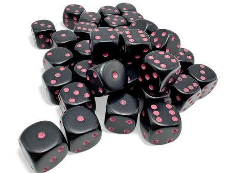 Opaque: 12mm d6 Black pink Dice Block (36 dice) Supply