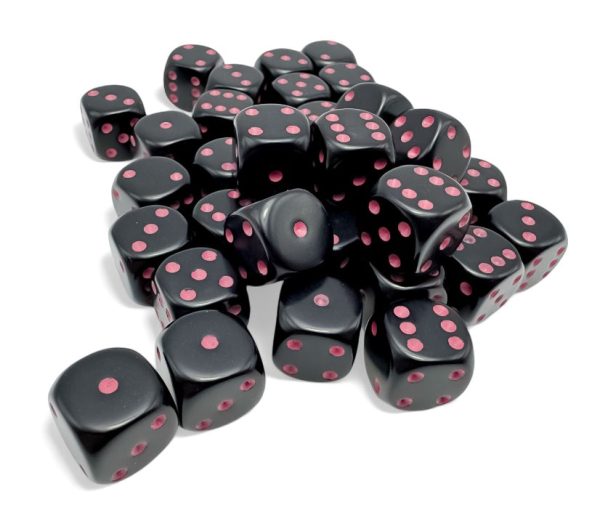 Opaque: 12mm d6 Black pink Dice Block (36 dice) Supply