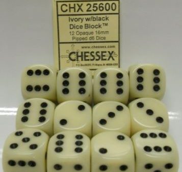 16mm d6 Opaque: Ivory Black Dice Set Online