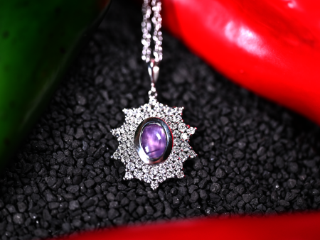 2.11CT PURPLE STAR SAPPHIRE AND DIAMOND CUSTOM PENDANT Supply