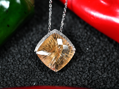 21.14CT RUTILATED QUARTZ AND DIAMOND PENDANT Hot on Sale