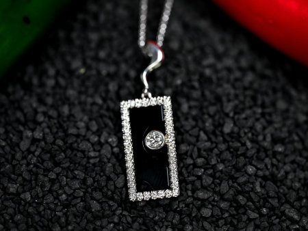 .35CTW NATURAL DIAMOND AND ONXY PENDANT For Cheap