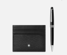 Montblanc Set with Meisterstück Platinum-Coated Classique Ballpoint Pen and Meisterstück Soft Grain Pocket 6cc MB128955 For Sale