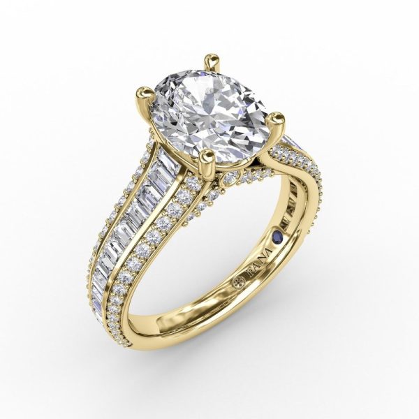 Fana Oval Diamond Solitaire Engagement Ring With Baguettes and Pavé 3310 For Cheap