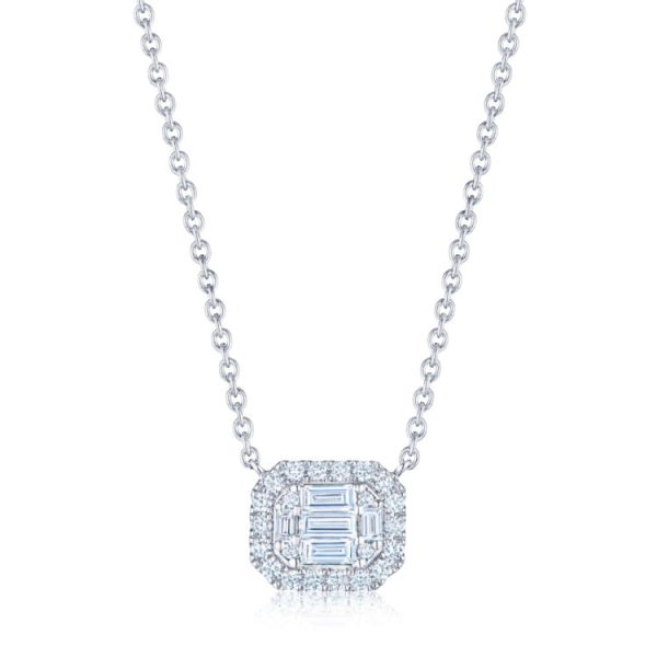 KWIAT Sunburst Emerald Cut Diamond Pendant with Halo N-9887 For Sale