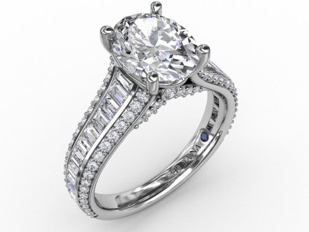 Fana Oval Diamond Solitaire Engagement Ring With Baguettes and Pavé 3310 For Cheap