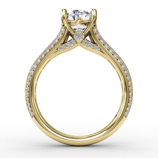 Fana Oval Diamond Solitaire Engagement Ring With Baguettes and Pavé 3310 For Cheap