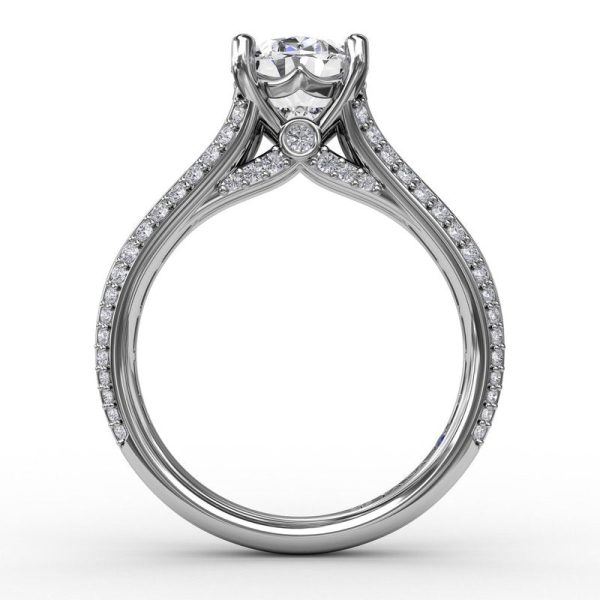 Fana Oval Diamond Solitaire Engagement Ring With Baguettes and Pavé 3310 For Cheap